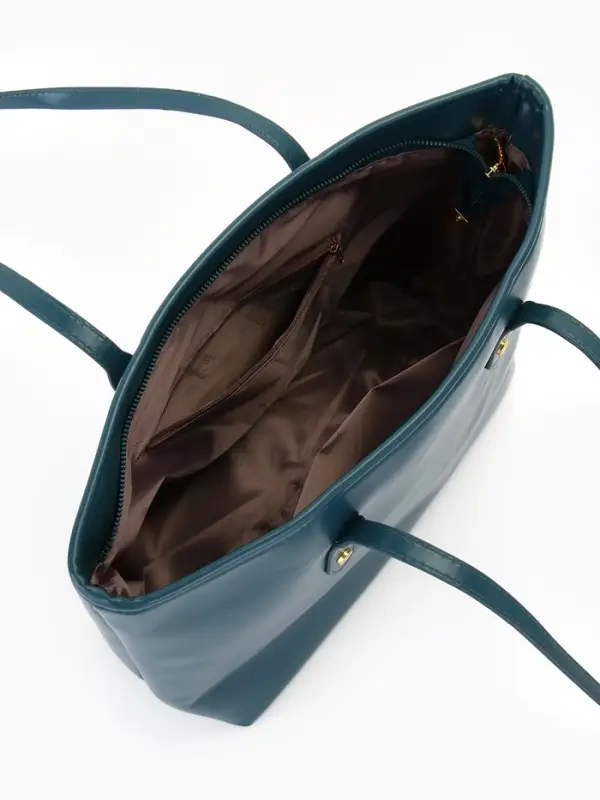 Сумка-шопер женская на молнии, размер 30.5&times;12&times;27 см, однотонная, синяя