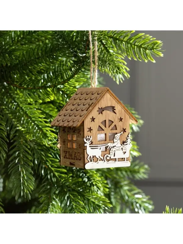 Ёлочная игрушка &laquo;Домик с Дедом Морозом на санках&raquo;, 8&times;7&times;5.5 см, от батареек, свечение тёплое белое