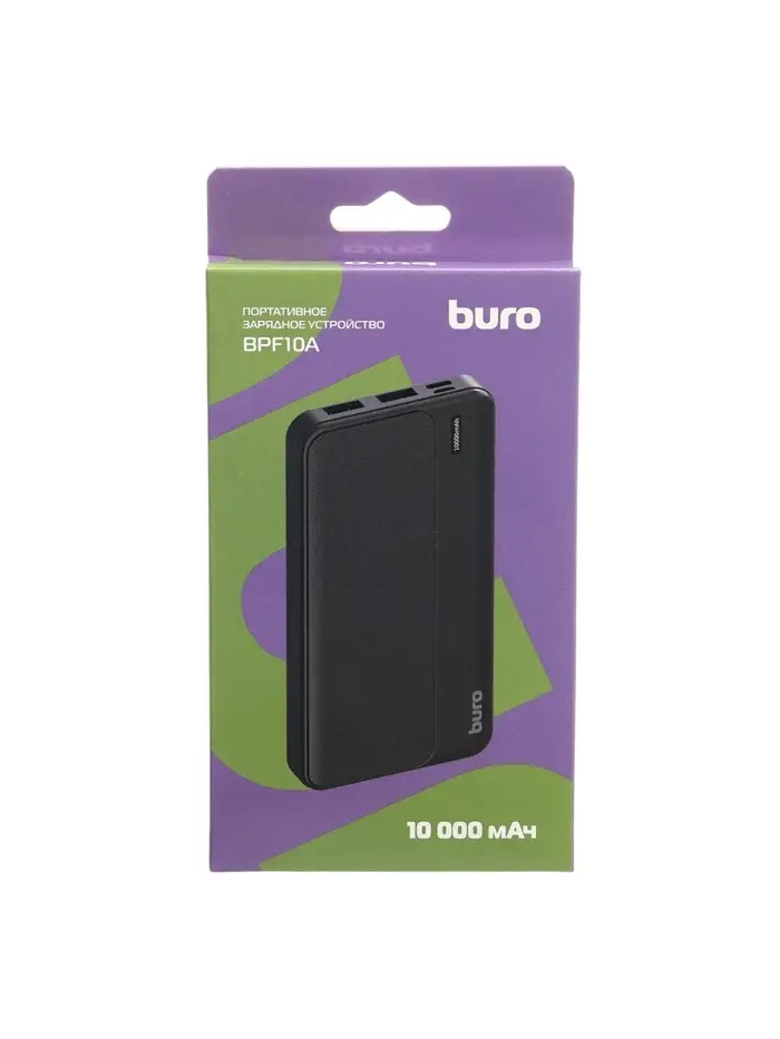Мобильный аккумулятор Buro BPF10A, 10000mAh, QC3.0/PD3.0, 22.5W, 3A, 2xUSB-A/USB-C, чёрный