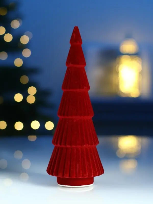 Фигура светодиодная  Фигура светодиодная "Елка красная бархатная", 5 LED, 23 см, от бат. 3xAG13, Т/БЕЛЫЙ