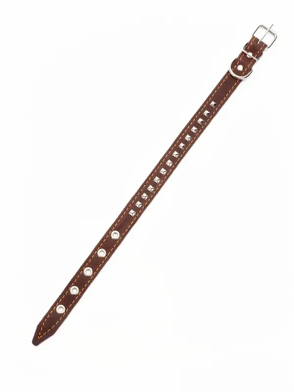 Ошейник украшенный, 45&times;2 см, ОШ 25-35 см, на синтепоне, кожа, коричневый