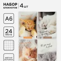 Блокноты 4 шт. А6 24 листов в клетку на скобе &laquo;Сладкий сон&raquo;, мел карт, бл офс, 4 В