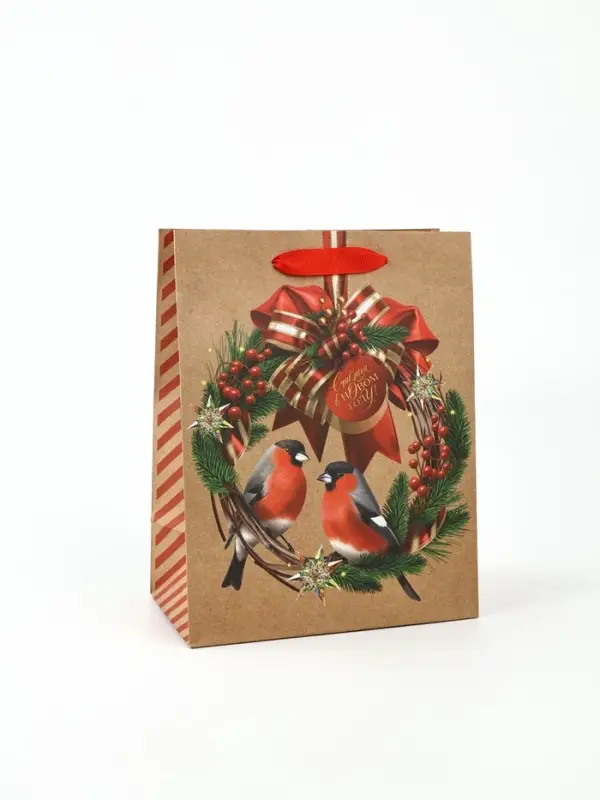 Пакет подарочный крафтовый вертикальный «С Новым годом», MS 18×23×10 см