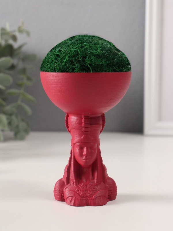 Кашпо бетонное  Кашпо бетонное "Египтянка" высота 10см,диаметр 7см винный со мхом (мох зелен. стабилизир.)
