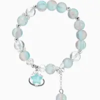 Браслет с подвесками &laquo;Сахарный. Звезда&raquo;, шар №10/8, d=6 см, розовый, голубой матовый в серебре