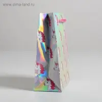 Пакет подарочный голографический, упаковка, «Единорожки», 12 х 15 х 5.5 см