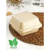 Ланч - бокс для бенто - торта и бургера Доляна, 450 мл, 14.5×14.5 см, неразъёмная крышка, сахарный тростник