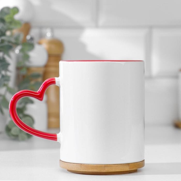 Кружка для сублимации, с фигурной ручкой «Сердце», бело-красная 320мл