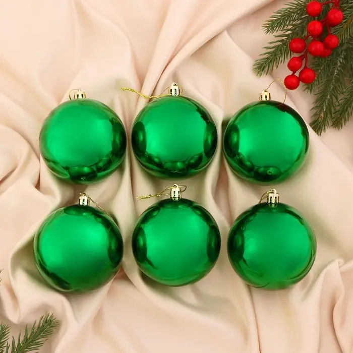 Ёлочные игрушки &laquo;Винтажный глянец&raquo;, шары новогодние, d=8 см, набор 6 шт., зелёный