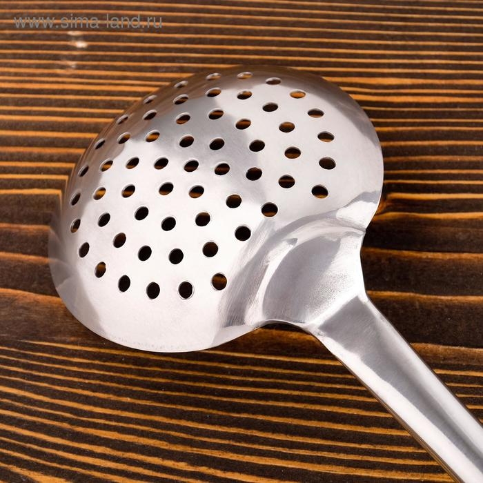 Шумовка для казана узбекская 47см, диаметр 12см, светлая деревянная ручка Шумовка для казана узбекская 47см, диаметр 12см, светлая деревянная ручка