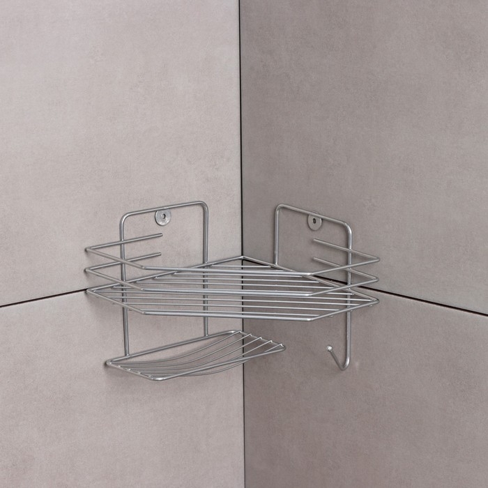 Полка настенная, с мыльницей, 20×20×15,5 см, цвет хром Полка настенная, с мыльницей, 20×20×15,5 см, цвет хром
