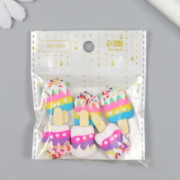 Декор для творчества пластик "Эскимо с посыпкой" МИКС 3,4х2,8х0,7 см