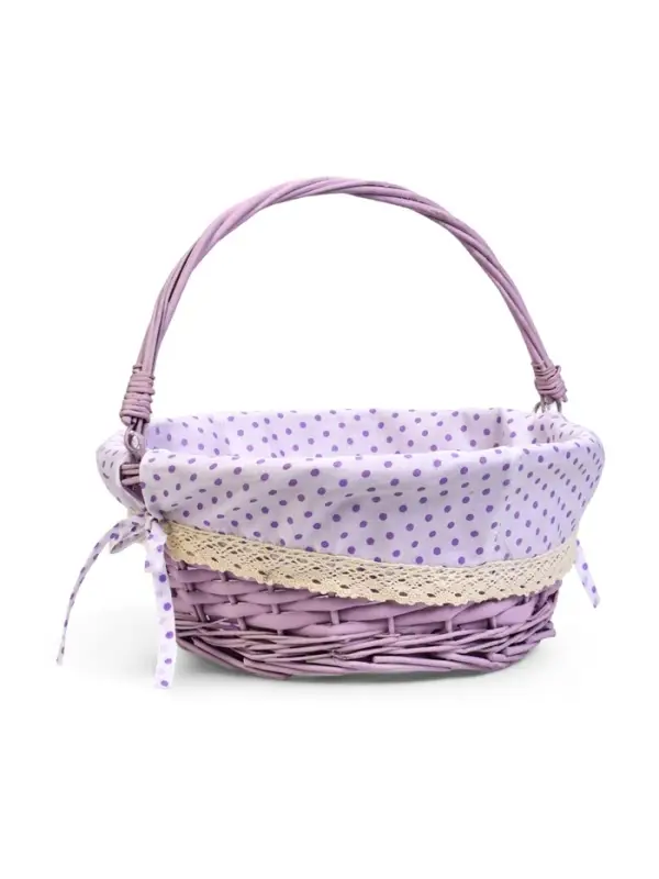 Корзина плетеная 32 х 32 х 14 см, ручка h=14 см фиол-ый  ткань Корзина плетеная 32 х 32 х 14 см, ручка h=14 см фиол-ый  ткань