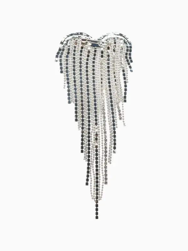 Брошь  Брошь "Сердце" водопад сраз, цвет белый в серебре