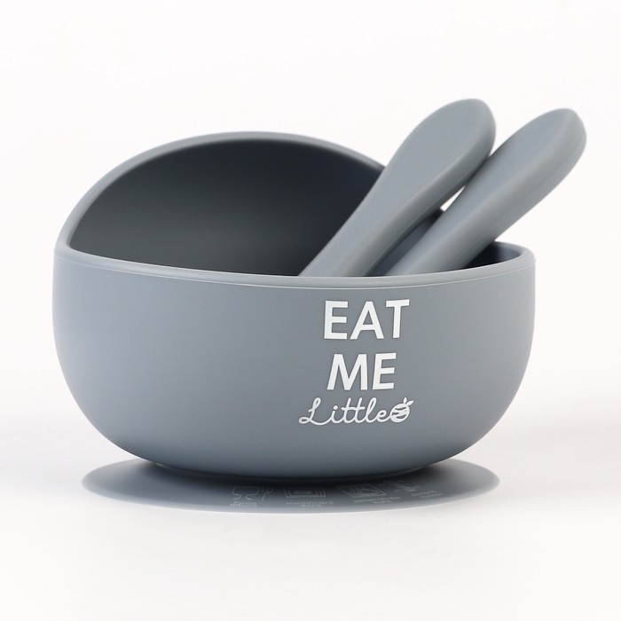 Тарелка детская на присоске и столовые приборы M&B, силикон, серый Тарелка детская на присоске и столовые приборы M&B, силикон, серый