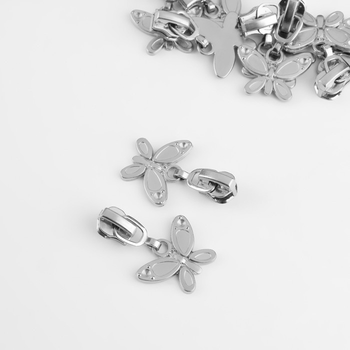 Бегунок автоматический для металлической молнии, №3, декоративный «Бабочка», 10 шт, цвет никель Бегунок автоматический для металлической молнии, №3, декоративный «Бабочка», 10 шт, цвет никель