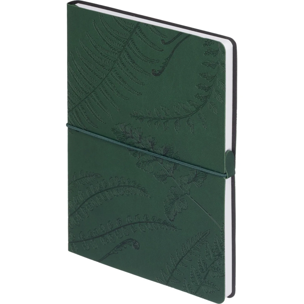 Блокнот Папоротники А5, 128л, клетка, обложка экокожа, с резинкой