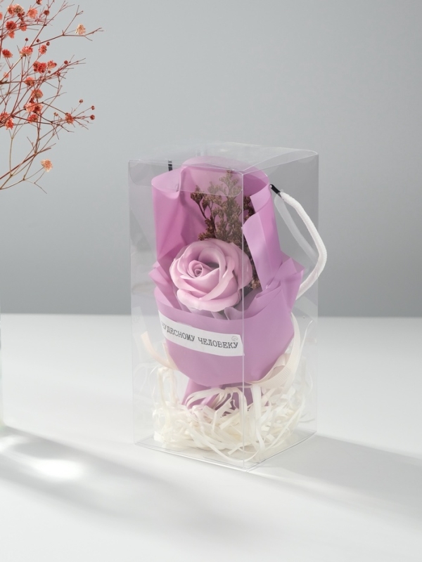Букет из мыльных лепестков "Роза подарочная в коробке" фиолетовый  8,6х8,6х18,5 см