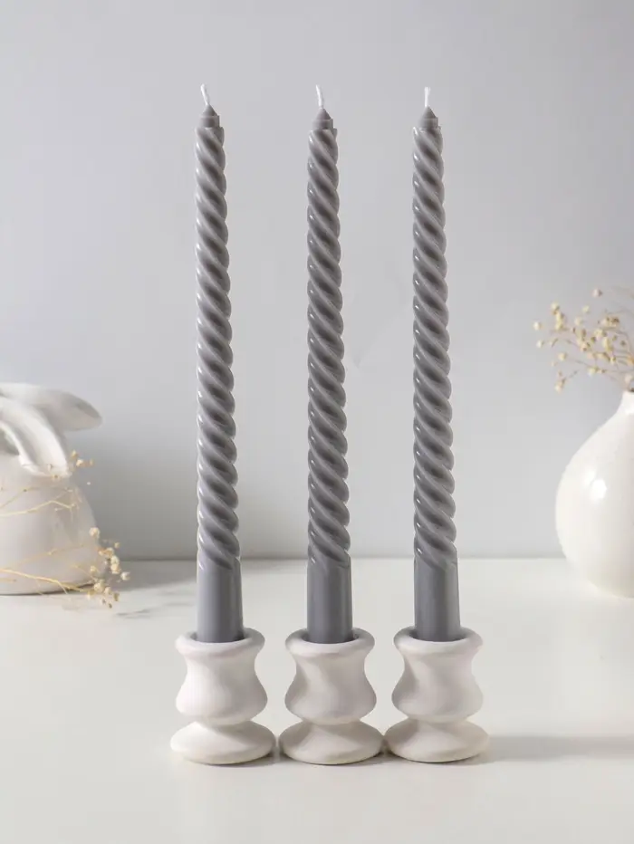 Набор свечей витых 25 см, 3 шт., 57 г, 5 ч, серый