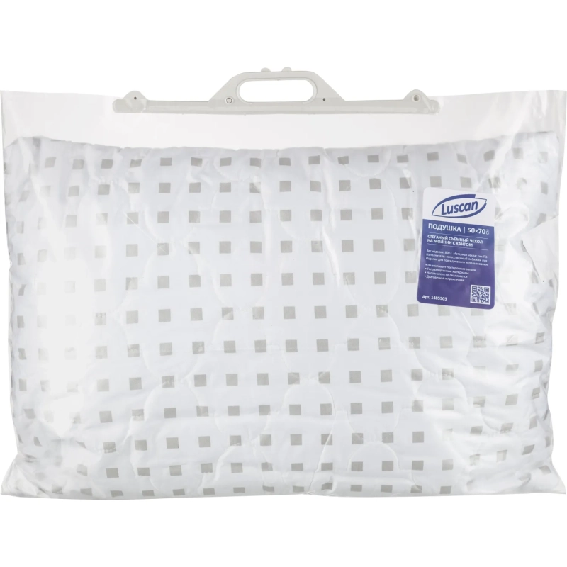 Подушка Luscan 50х70, стеганная, (иск. лебяжий пух/тик ПЭ), белые шашечки