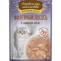 Влажный корм для кошек &laquo;Деревенские лакомства&raquo;, филейный лосось в нежном желе, пауч, 70 г