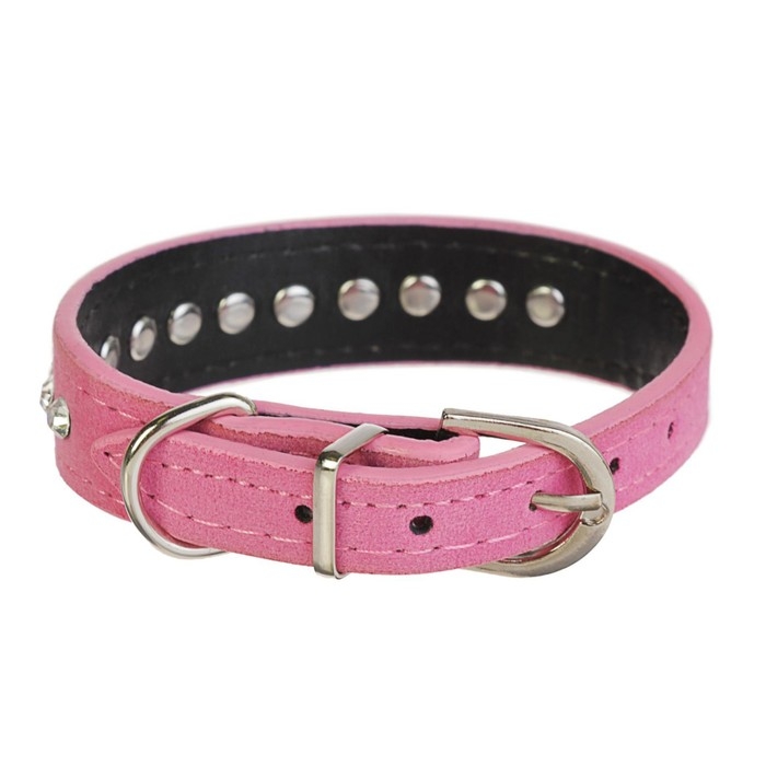 Ошейник Ошейник "Бархат и стразы", 31 х 1,3/2 см, ОШ 22-28 см, розовый