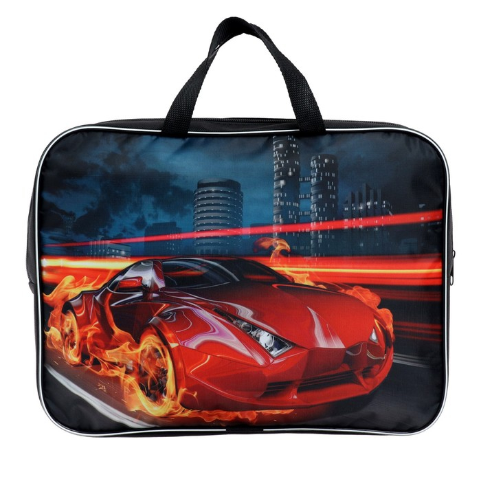 Папка с ручками текстильная А4, 350 х 270 х 70 мм, Calligrata Папка с ручками текстильная А4, 350 х 270 х 70 мм, Calligrata "Авто в огне", нейлон