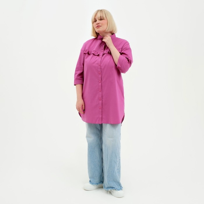 Туника женская с воланом MIST plus-size, размер 52, цвет розовый