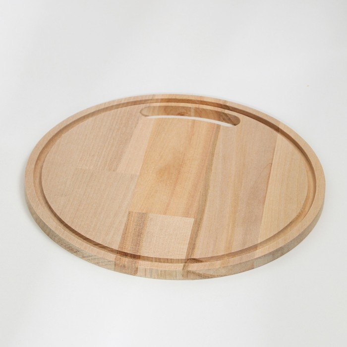 Доска разделочная деревянная с желобом  Доска разделочная деревянная с желобом "Круг" 20х20х0,8 см береза