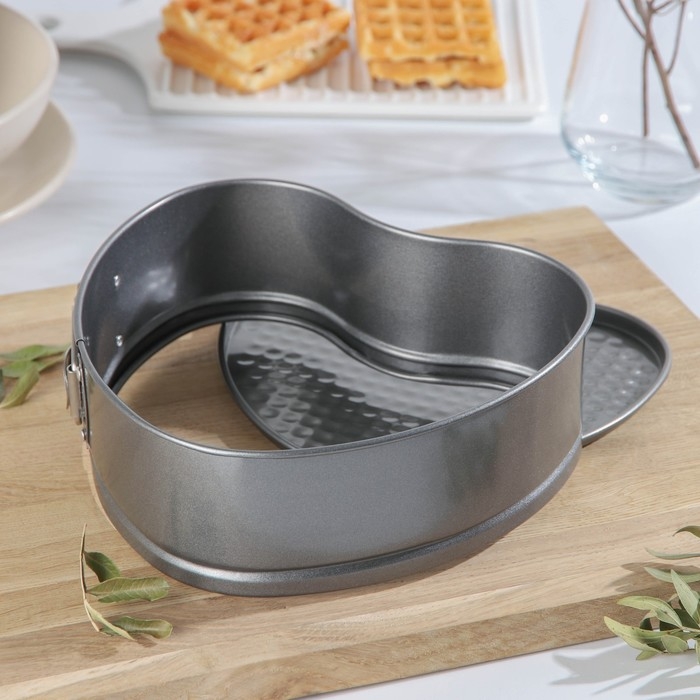 Форма для выпечки Доляна «Элин. Сердце», 19,5×18×7 см, съёмное дно, антипригарное покрытие, цвет серый Форма для выпечки Доляна «Элин. Сердце», 19,5×18×7 см, съёмное дно, антипригарное покрытие, цвет серый