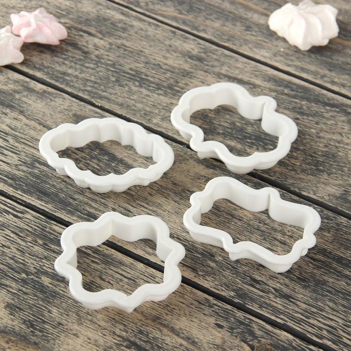 Набор форм для печенья Доляна &laquo;Рамки&raquo;, 4 шт: 9&times;7,5 / 8,7&times;6,6 / 8&times;9 / 8,5&times;6,5 см, цвет белый