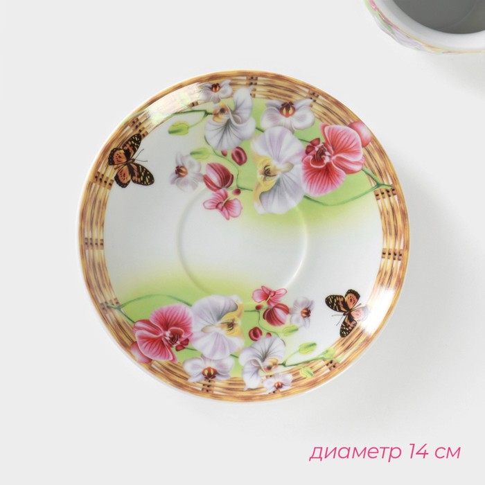 Чайная пара керамическая Доляна «Садовый дворик», 2 предмета: чашка 200 мл, блюдце d=14,1 см, цвет разноцветный Чайная пара керамическая Доляна «Садовый дворик», 2 предмета: чашка 200 мл, блюдце d=14,1 см, цвет разноцветный