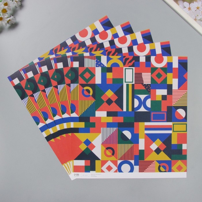 Бумага для скрапбукинга Бумага для скрапбукинга "Color geometry" плотность 180 гр набор 5 шт 30,5х32 см