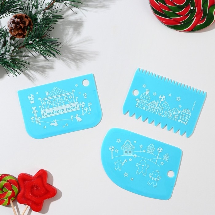 Новый год. Набор кондитерских шпателей «Сладкого года», 3 шт Новый год. Набор кондитерских шпателей «Сладкого года», 3 шт