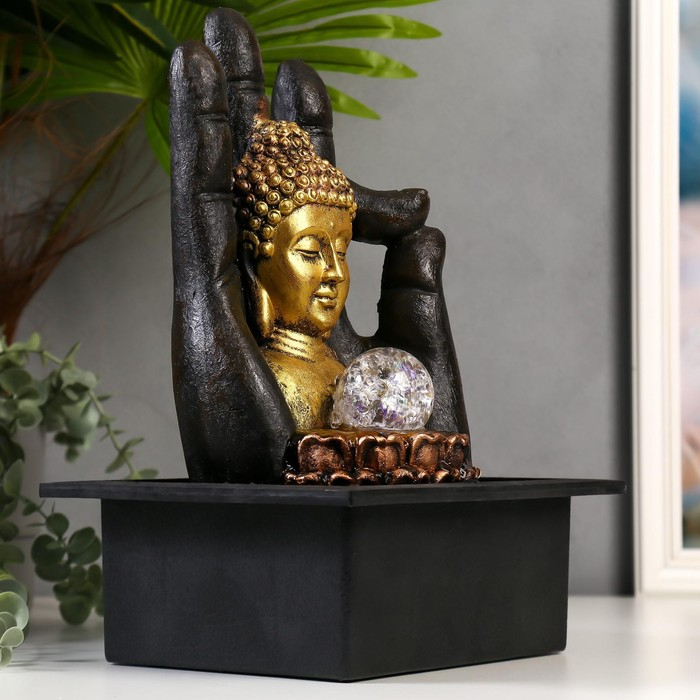 Фонтан настольный от сети, подсветка Фонтан настольный от сети, подсветка "Будда и рука" 35х20х25 см