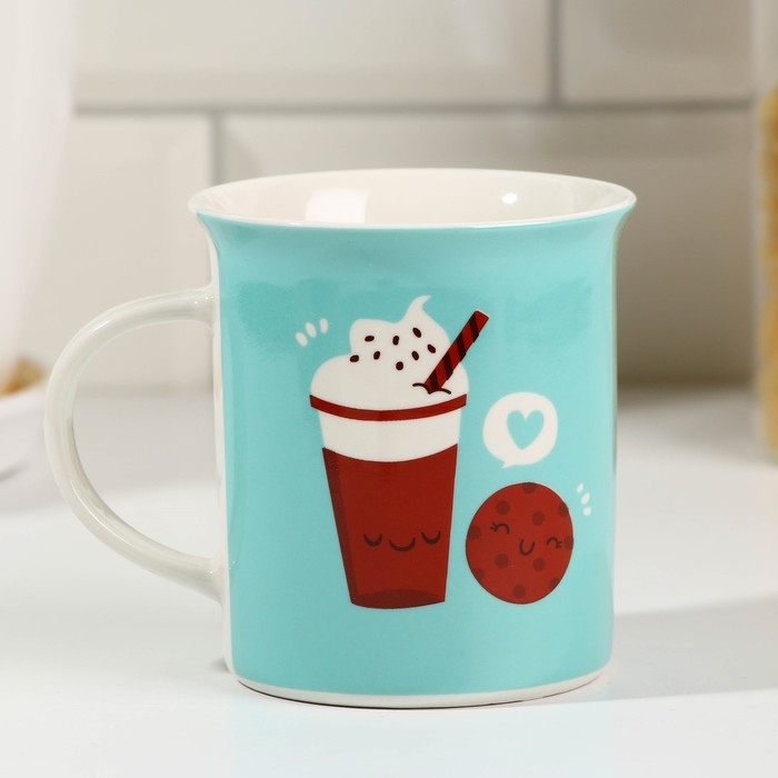 Кружка керамическая «Какао и печенька», 300 мл, цвет голубой Кружка керамическая «Какао и печенька», 300 мл, цвет голубой