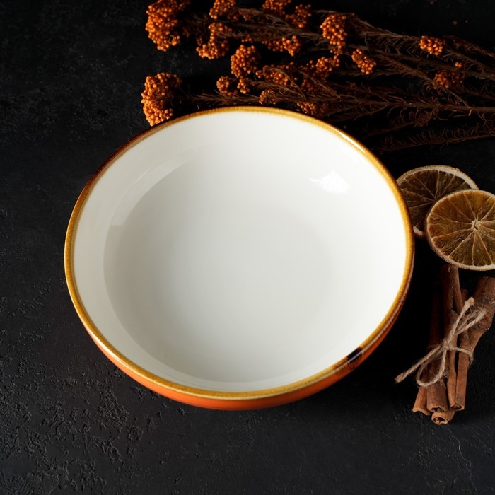 Тарелка глубокая фарфоровая Magistro «Церера», 1,1 л, d=22 см, цвет оранжевый Тарелка глубокая фарфоровая Magistro «Церера», 1,1 л, d=22 см, цвет оранжевый