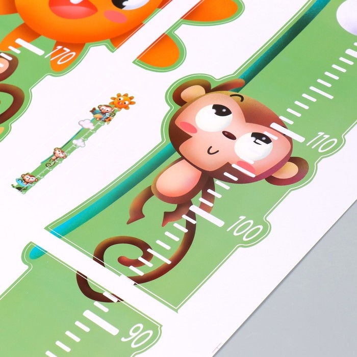 Наклейка пластик интерьерная цветная ростомер  Наклейка пластик интерьерная цветная ростомер "Мартышки" 50x70 см