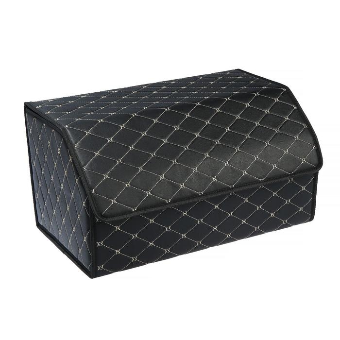 Органайзер саквояж в багажник автомобиля, 55×32×30 см, экокожа, черный с белой строчкой Органайзер саквояж в багажник автомобиля, 55×32×30 см, экокожа, черный с белой строчкой