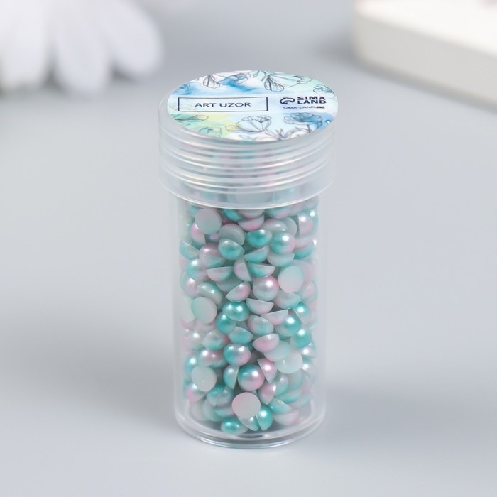 Декор "Полубусины и стразы. Градиент бело-голубой" d=4 мм 10г 200 шт 5х2,5 см МИКС