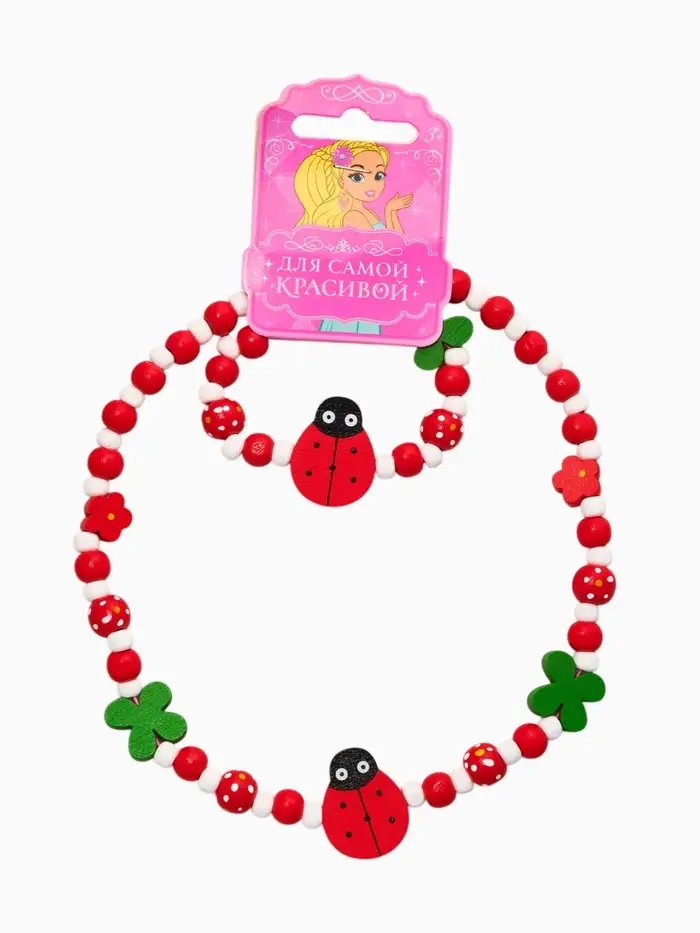 Набор детских украшений &laquo;Выбражулька. Божья коровка&raquo;, 2 предмета: бусы 35 см, браслет, d=6 см, красный, белый