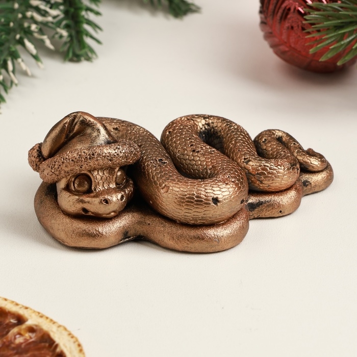 Новый год. Символ 2025. Фигура  Новый год. Символ 2025. Фигура "Змея в колпаке" бронза, 8,5 х 6 х 3 см