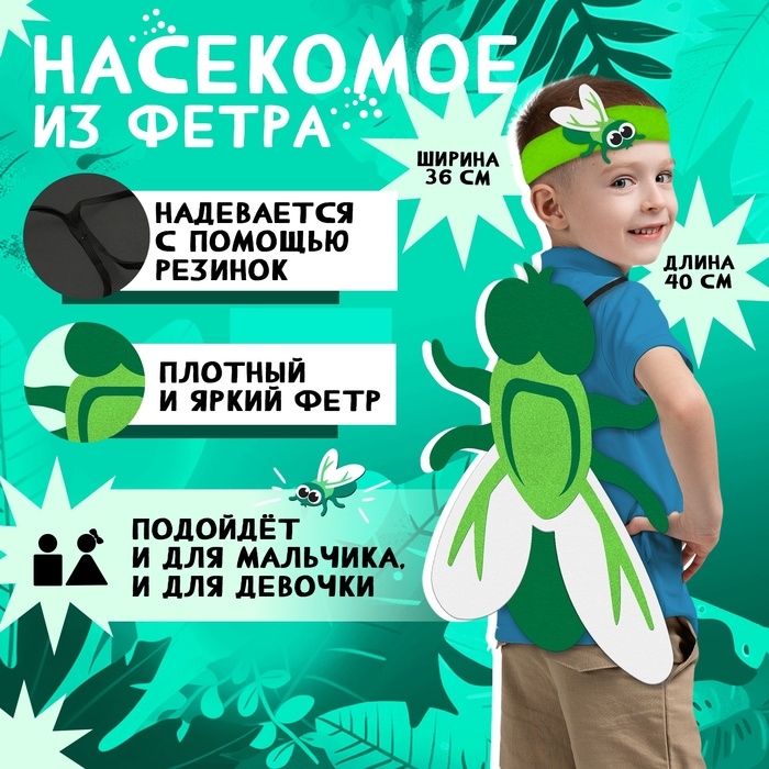 Карнавальный набор «Весёлые насекомые»: повязка и муха из фетра, 3–7 лет