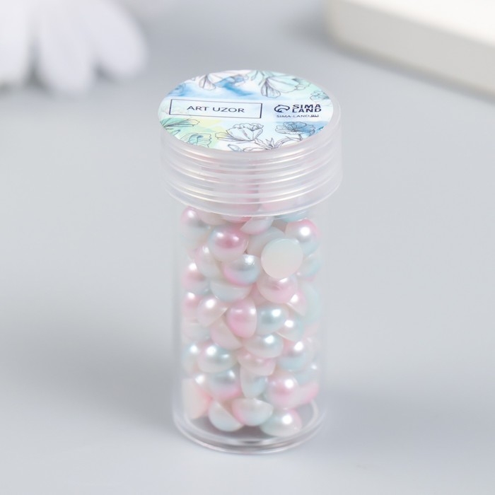 Декор "Полубусины и стразы. Градиент розово-голубой" d=6 мм 10г 200 шт 5х2,5 МИКС