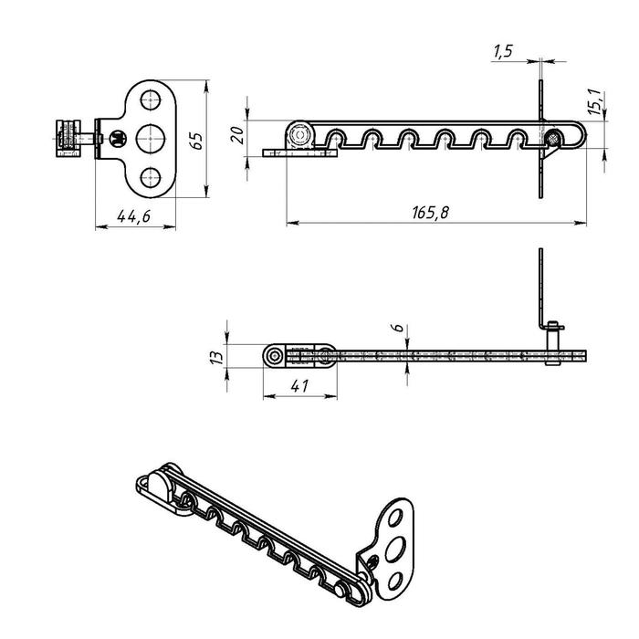 Ограничитель открывания окна пластиковый, L=165, белый  50 шт Ограничитель открывания окна пластиковый, L=165, белый  50 шт