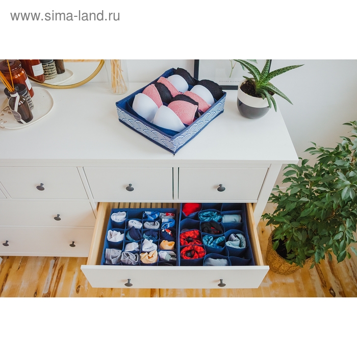 Органайзер для хранения белья Доляна «Волна», 7 отделений, 34×30×8 см, цвет синий Органайзер для хранения белья Доляна «Волна», 7 отделений, 34×30×8 см, цвет синий