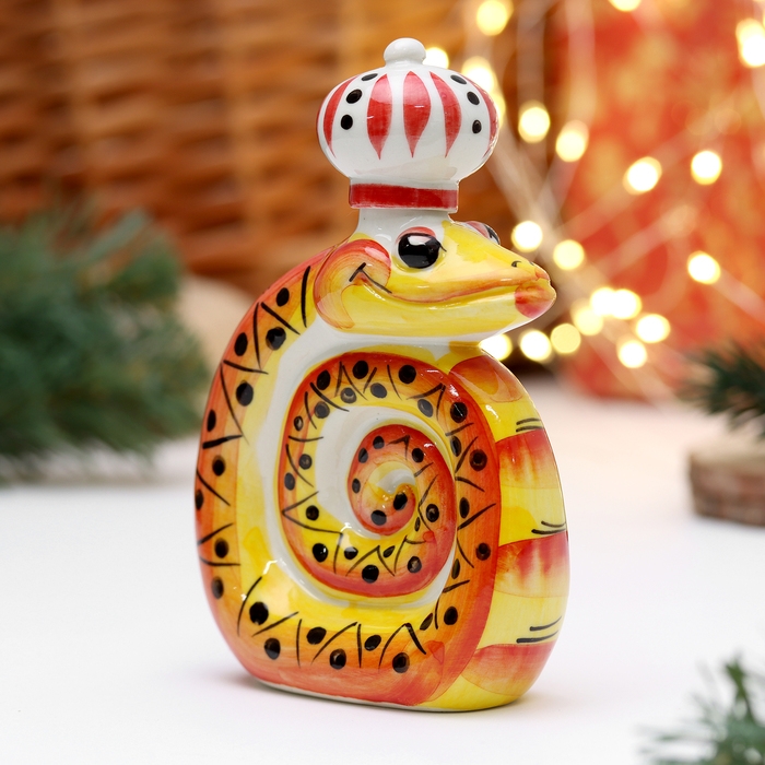 Новый год. Фляга фарфоровая символ года "Змей Шкалик Московский", 13 см, 100 мл