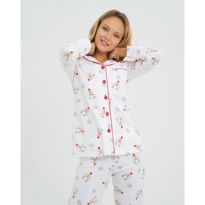Пижама новогодняя женская (рубашка и брюки) KAFTAN "Deers", цвет белый, размер 52-54