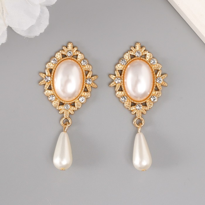 Декор для творчества металл, пластик Декор для творчества металл, пластик "Жемчужина в цветах с подвеской" 5,4х2,5х0,7 см