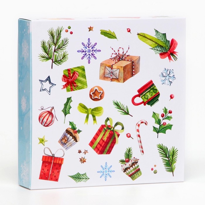 Коробка с обечайкой, с окном, под 16 конфет, "Елочки", 17,7 х 17,7 х 3,8 см